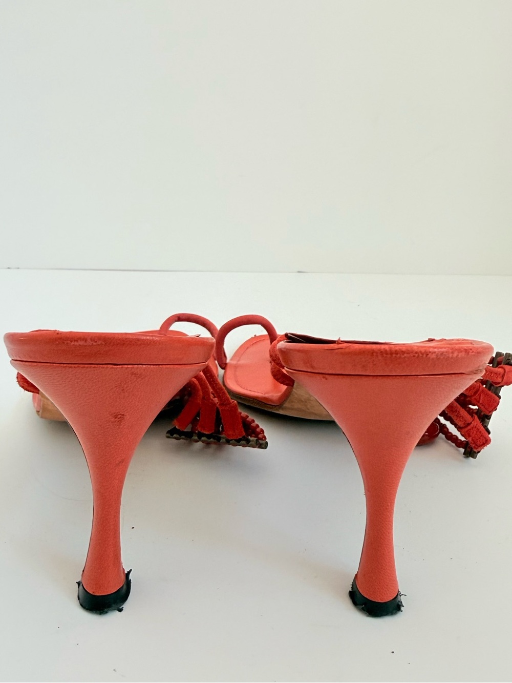 Rare Vintage Manolo Blahnik Red Beaded Toe Loop Heeled Sandals Y2K 40 - Picture 6 of 10